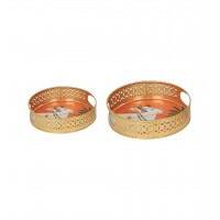 Round Orange Pichwai Tray Set of 2